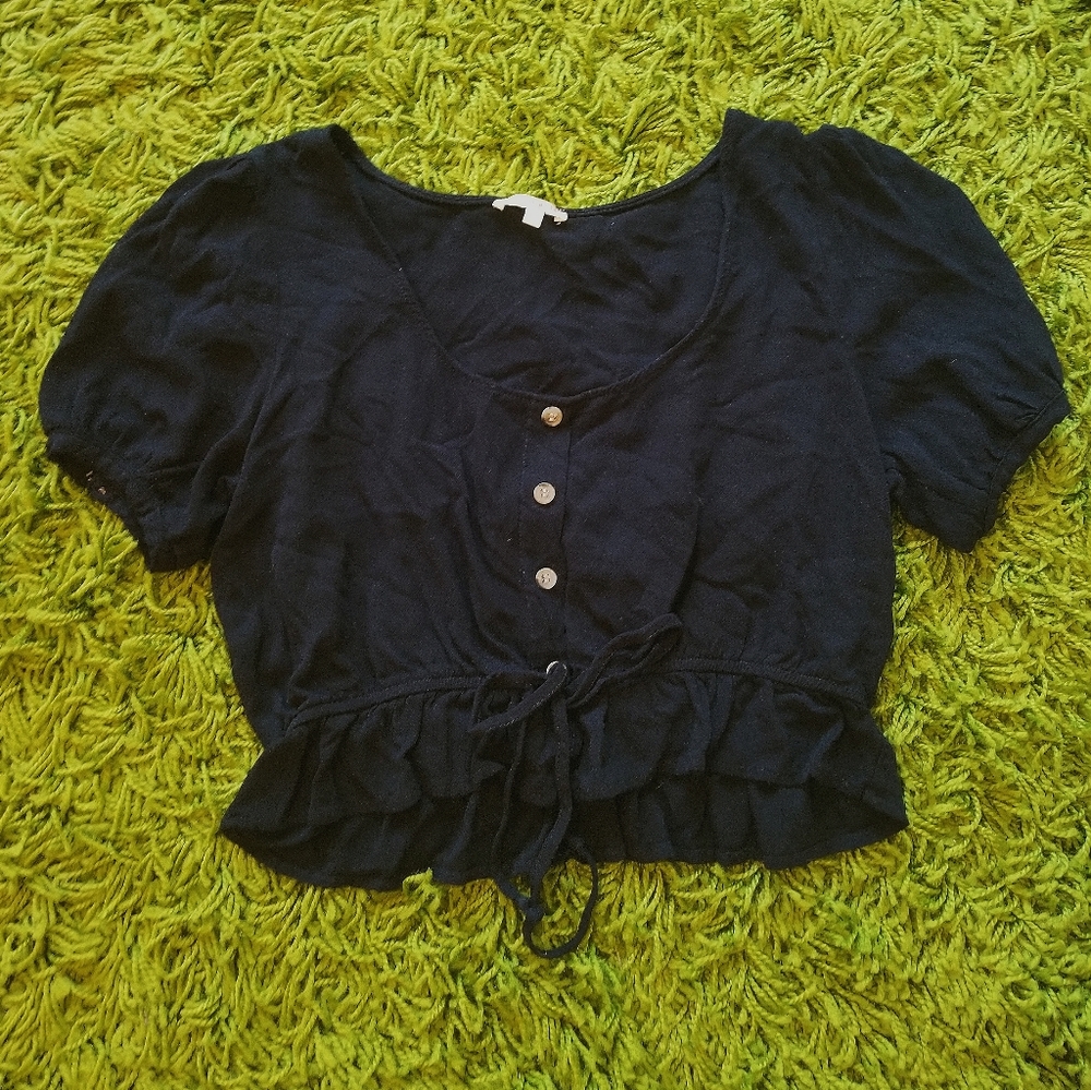 Navy Blue Frilly Crop Top